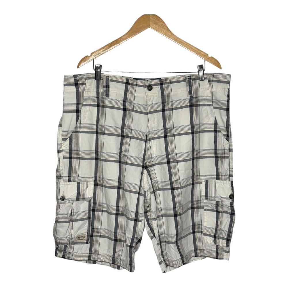 Signature by Levi Strauss Mens Cargo Shorts Size 40 White Plaid Cotton Utility